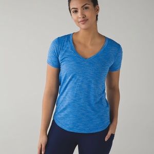 Lululemon, What the Sport Tee, size 4, Heathered Lakeside Blue